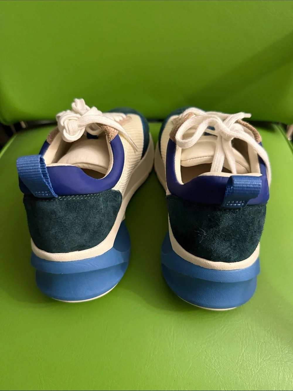 Tory Burch Mixed-Material Sneakers in Blue, Cream & Tan